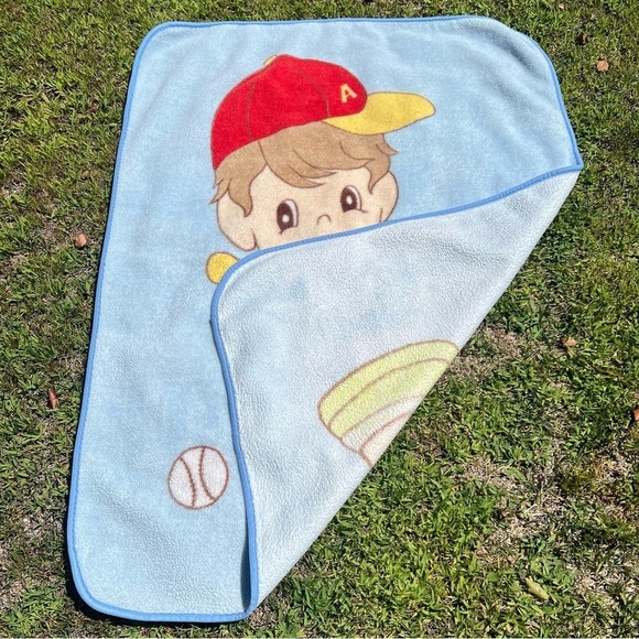 VTG Baby Blanket Baseball Boy Kawaii Precious Memories Style Fuzzy Blue 40”x56” - Picture 2 of 9